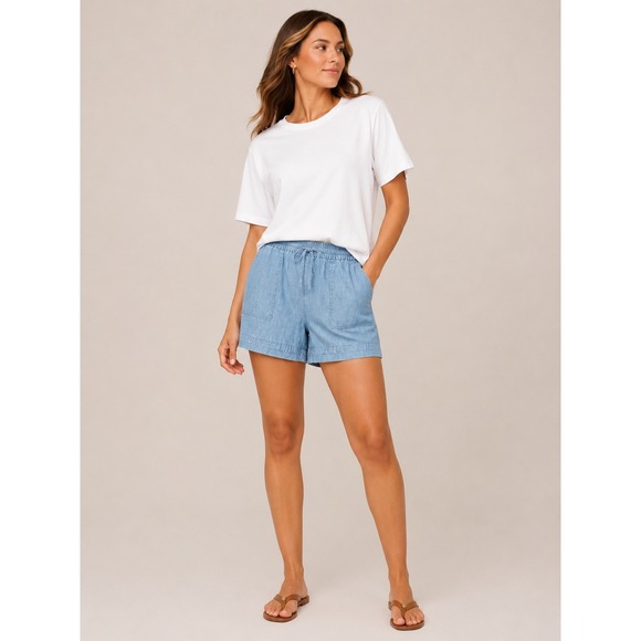 J. Crew Pants - J.Crew Womens Chambray Shorts Medium Blue Elastic Waist Drawstring Summer Casual